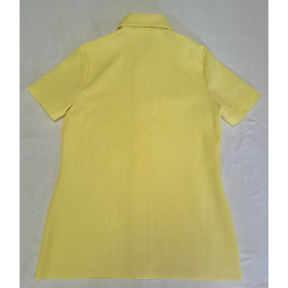 Vintage‎ 70's Yellow M Dagger Point Collar Button-Up Blouse Retro Bright Disco - Picture 5 of 5